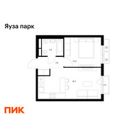 Планировка однокомнатной(квартира) площадью 36.5 квадратных метров в “ЖК Яуза Парк (Мытищи)”