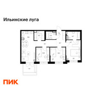 Планировка трехкомнатной(квартира) площадью 78.6 квадратных метров в “ЖК Ильинские луга”