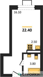 Планировка студии(квартира) площадью 22.4 квадратных метров в “ЖК Видный берег 2”