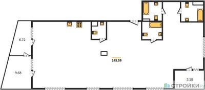 Планировка 4+ комнатной(квартира) площадью 144.4 квадратных метров в ЖК “Квартал Foriver”