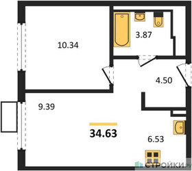 Планировка однокомнатной(квартира) площадью 34.63 квадратных метров в ЖК “ЖК Горки Парк”