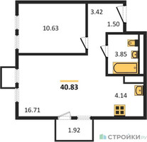 Планировка однокомнатной(квартира) площадью 40.83 квадратных метров в “ЖК Горки Парк”