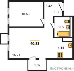 Планировка однокомнатной(квартира) площадью 40.83 квадратных метров в ЖК “ЖК Горки Парк”