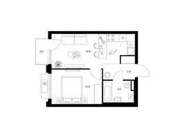 Планировка однокомнатной(квартира) площадью 34.6 квадратных метров в “ЖК Белая Дача парк”