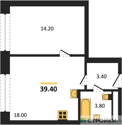 Планировка однокомнатной(квартира) площадью 39.4 квадратных метров в ЖК “ЖК МАРК”