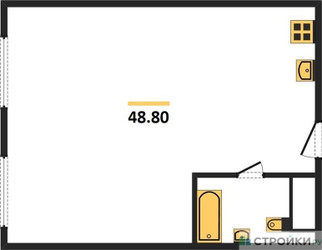 Планировка однокомнатной(апартаменты) площадью 48.8 квадратных метров в ЖК “ЖК Nametkin Tower (Наметкин Тауэр)”