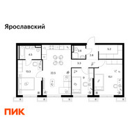 Планировка трехкомнатной(квартира) площадью 78.3 квадратных метров в “ЖК Ярославский”
