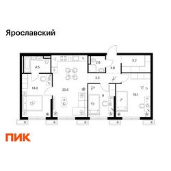 Планировка трехкомнатной(квартира) площадью 78.3 квадратных метров в ЖК “ЖК Ярославский”