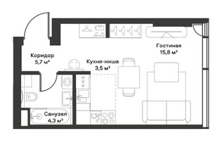 Планировка студии(квартира) площадью 29 квадратных метров в “ЖК Слава”