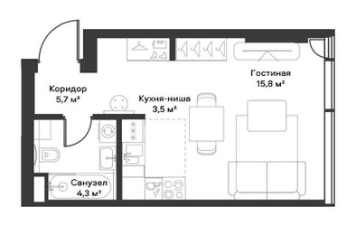 Планировка студии(квартира) площадью 29 квадратных метров в ЖК “ЖК Слава”