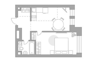 Планировка однокомнатной(квартира) площадью 43.2 квадратных метров в “ЖК Павелецкая от Гранель”