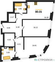 Планировка двухкомнатной(квартира) площадью 80.01 квадратных метров в “ЖК "Гранд Фили"”