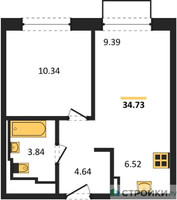 Планировка однокомнатной(квартира) площадью 34.73 квадратных метров в “ЖК Рублевский Квартал”
