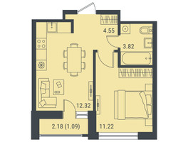 Планировка однокомнатной(квартира) площадью 33 квадратных метров в “ЖК Level Лесной”