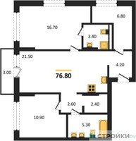 Планировка двухкомнатной(квартира) площадью 76.8 квадратных метров в “ЖК Первый квартал”