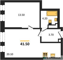 Планировка однокомнатной(квартира) площадью 41.5 квадратных метров в “ЖК МАРК”