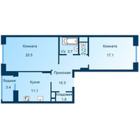 Планировка двухкомнатной(квартира) площадью 67.4 квадратных метров в “ЖК Эдельвейс (Первомайское)”