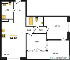 Планировка двухкомнатной(квартира) площадью 74.4 квадратных метров в “ЖК МОНС”