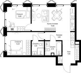 Планировка двухкомнатной(квартира) площадью 61.4 квадратных метров в ЖК “ЖК СЕТ”