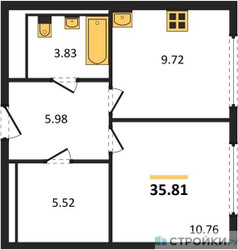 Планировка однокомнатной(квартира) площадью 35.81 квадратных метров в ЖК “ЖК Остафьево”