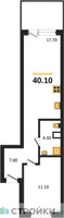 Планировка однокомнатной(апартаменты) площадью 40.1 квадратных метров в “ЖК Равновесие”