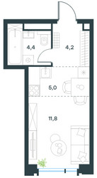 Планировка студии(квартира) площадью 25.5 квадратных метров в ЖК “ЖК Level Академическая”