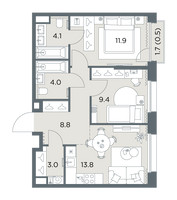 Планировка двухкомнатной(квартира) площадью 55.5 квадратных метров в “ЖК Станиславский”