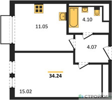 Планировка однокомнатной(квартира) площадью 34.24 квадратных метров в “ЖК Пригород Лесное”