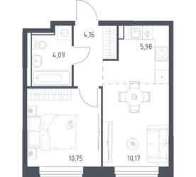 Планировка однокомнатной(квартира) площадью 35.15 квадратных метров в ЖК “ЖК Квартал Ивакино”