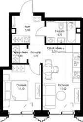 Планировка однокомнатной(квартира) площадью 41.4 квадратных метров в ЖК “ЖК СЕТ”