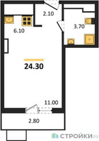 Планировка студии(квартира) площадью 24.3 квадратных метров в “ЖК Бунинские кварталы”