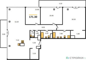 Планировка трехкомнатной(квартира) площадью 171.3 квадратных метров в “ЖК Собрание клубных домов West Garden (Вест Гарден)”