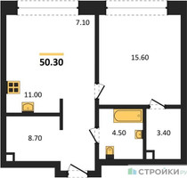 Планировка однокомнатной(квартира) площадью 50.3 квадратных метров в “ЖК Монблан”
