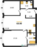 Планировка двухкомнатной(квартира) площадью 63.9 квадратных метров в “Акценты”