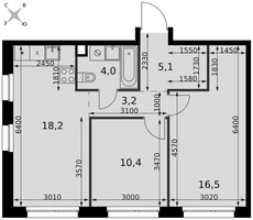 Планировка трехкомнатной(квартира) площадью 57.4 квадратных метров в “ЖК Симоновский вал”