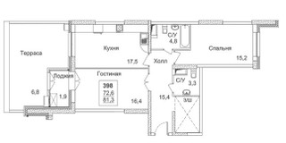 Планировка двухкомнатной(квартира) площадью 81.3 квадратных метров в “ЖК Династия”
