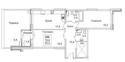 Планировка двухкомнатной(квартира) площадью 81.3 квадратных метров в ЖК “ЖК Династия”