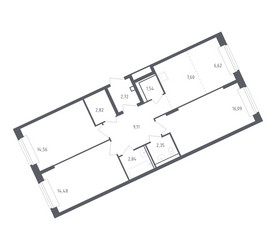 Планировка трехкомнатной(квартира) площадью 76.7 квадратных метров в ЖК “ЖК Рублевский Квартал”