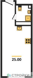 Планировка студии(апартаменты) площадью 25 квадратных метров в ЖК “ЖК Октябрьская 98 (MirrorЗдание)”