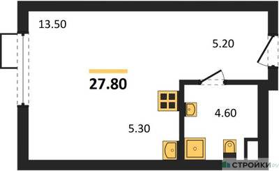 Планировка студии(квартира) площадью 27.8 квадратных метров в ЖК “ЖК Ново-Молоково”