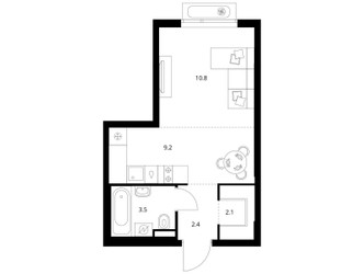 Планировка студии(квартира) площадью 28 квадратных метров в ЖК “ЖК Зеленый парк”