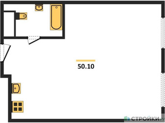 Планировка однокомнатной(апартаменты) площадью 50.1 квадратных метров в ЖК “ЖК Наметкин Тауэр”
