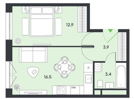 Планировка однокомнатной(квартира) площадью 32.2 квадратных метров в “ЖК Balance (Баланс)”