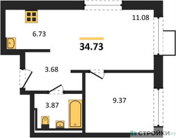 Планировка однокомнатной(квартира) площадью 34.73 квадратных метров в “ЖК Пригород Лесное”