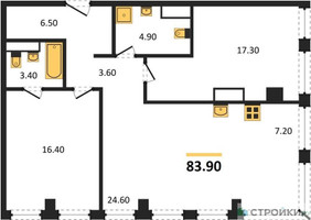 Планировка двухкомнатной(квартира) площадью 83.9 квадратных метров в “ЖК Emotion (Эмоушен)”