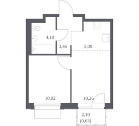 Планировка однокомнатной(квартира) площадью 33.56 квадратных метров в ЖК “ЖК Новое Внуково”