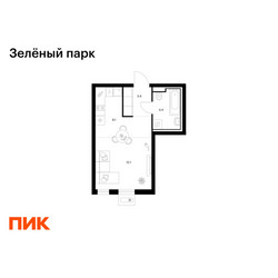 Планировка студии(квартира) площадью 28 квадратных метров в ЖК “ЖК Зеленый парк”