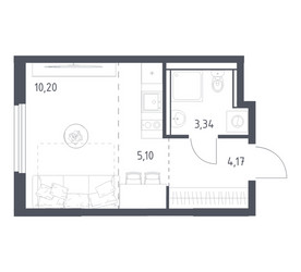Планировка студии(квартира) площадью 22.81 квадратных метров в ЖК “ЖК Пригород Лесное”