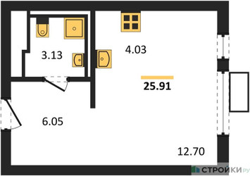Планировка студии(квартира) площадью 25.91 квадратных метров в ЖК “ЖК Горки Парк”