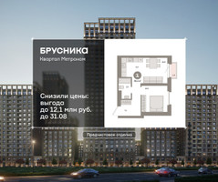 Планировка однокомнатной(квартира) площадью 39.4 квадратных метров в “ЖК Квартал Метроном”
